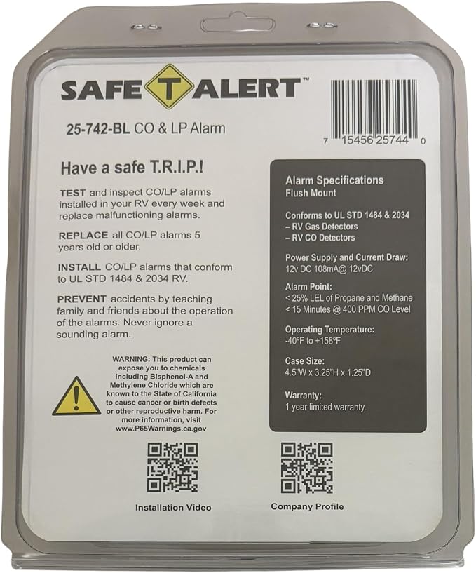 Safe T Alert - Mini Dual LP/CO Alarm - Flush Mount Black - 25-742-BL - Image 3