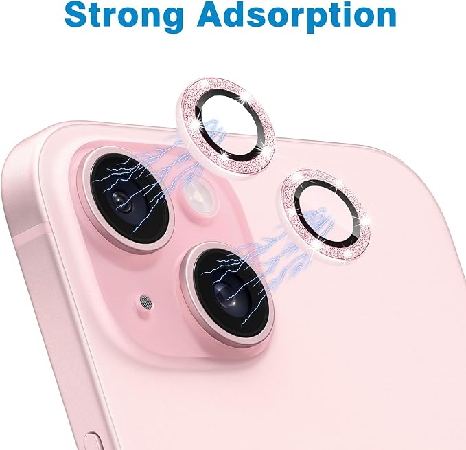 Compatible with iPhone 15 & 15 Plus Camera Lens Protector, Bling Glitter 9H - Image 4