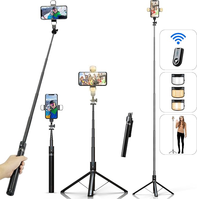 Selfie Stick Phone Tripod with Remote and LED Fill Lights by ASHINER
