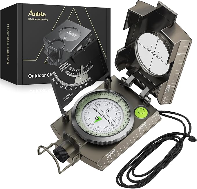 Anbte Compass Hiking Survival, IP65 Waterproof Metal Compass by Anbte