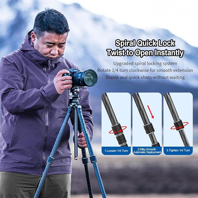 CAVIX 57"/145cm Carbon Fiber Tripod, Lightweight Tripod - Image 6