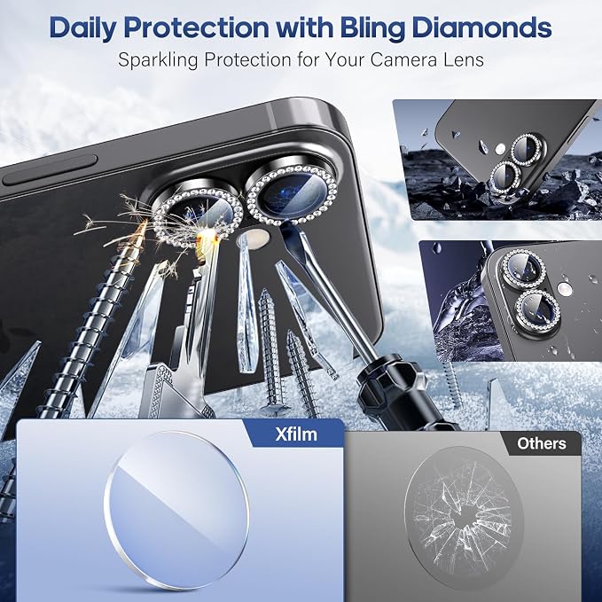 for iPhone 17 Camera Lens Protector Bling, Individual Diamond Metal Ring - Image 3