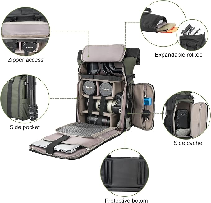 Besnfoto Camera Backpack for Photographer DSLR SLR Waterproof Camera Bag - Image 4