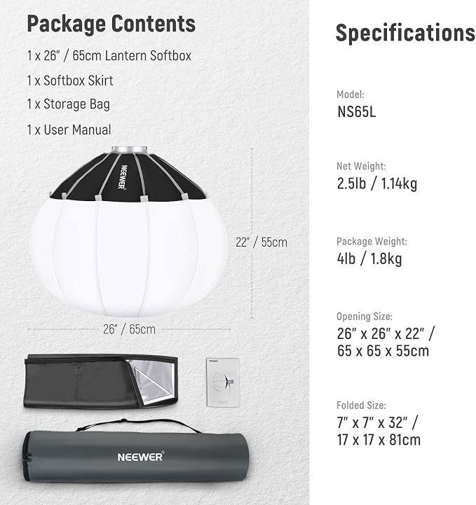 NEEWER 26"/65cm Lantern Softbox One Step Quick Release, 360° Light Diffuser - Image 8