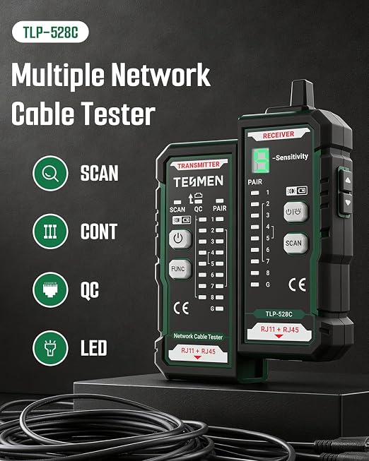 TESMEN TLP-528C Network Cable Tester, RJ11 RJ45, Ethernet Wire Tracer Toner - Image 2