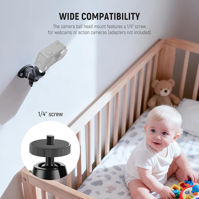 NEEWER Webcam Wall Ceiling Mount Bracket, Aluminum Alloy Mini Ball Head & 1/4" - Image 3