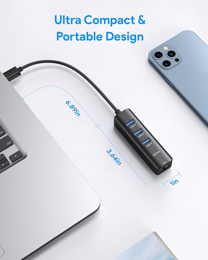 USB to Ethernet Adapter, ABLEWE 3 Ports USB 3.0 Hub - Image 7