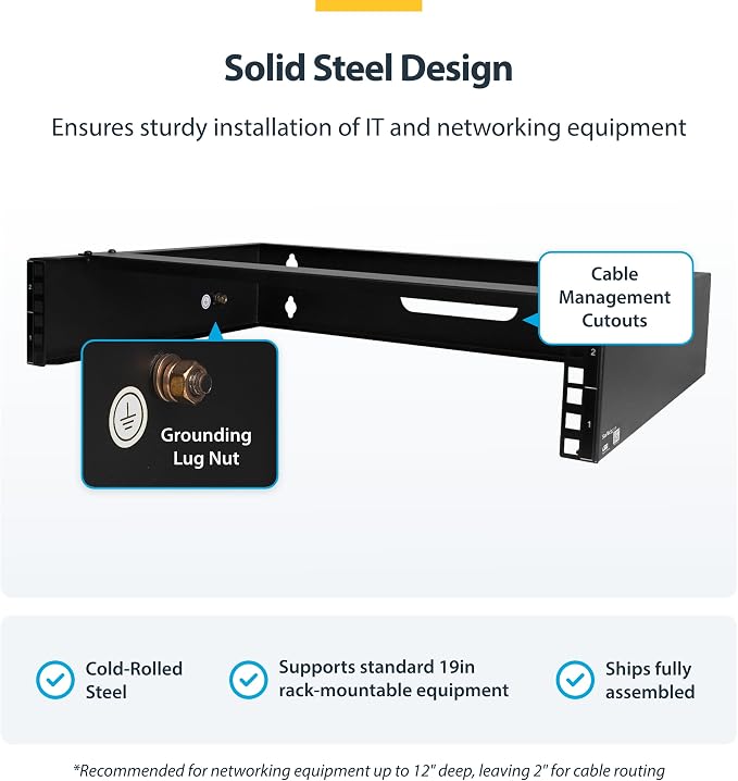 StarTech.com 2U Wall Mount Network Rack - 14 in Deep - 19" Patch Panel Bracket - Image 3