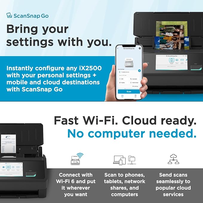ScanSnap iX2500 Wireless or USB High-Speed Cloud Enabled Document, Photo & - Image 4