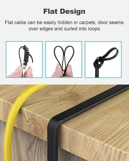 Yauhody CAT 6 Ethernet Cable 15ft 6-Pack Black, High Speed Solid Flat CAT6 - Image 5