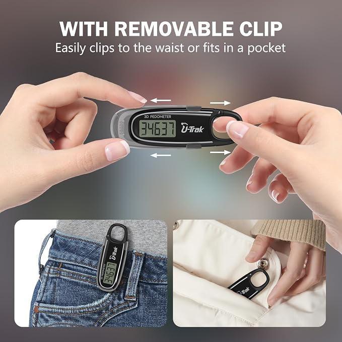 3D Pedometer for Walking with Removable Clip and Carabiner Simple Step Counter - Image 6