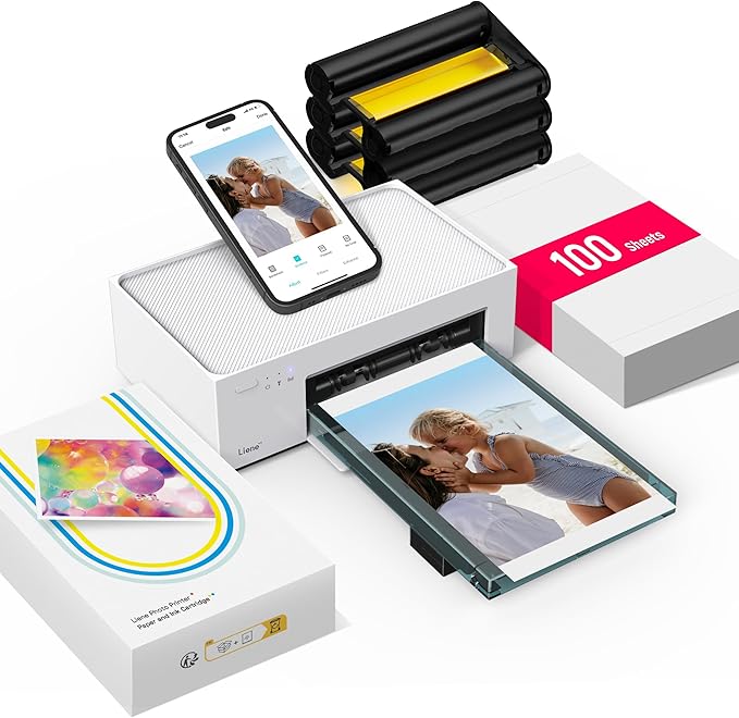 Liene M100 4x6'' Photo Printer, Phone Printer 100 Sheets & 3 Cartridges by Liene