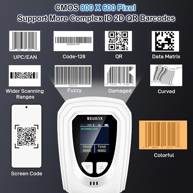 KUIIYER 1D QR 2D Barcode Scanner, Handheld Barcode Reader - Image 5
