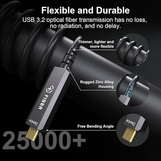 FIBBR Fiber Optic USB3.2 Cable, 10Gpbs USB A to USB C Cable - Image 4