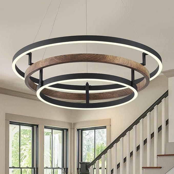 3 Ring LED Chandelier Black Round Chandelier Light Fixture Dimmable Farmhouse by Aodoran