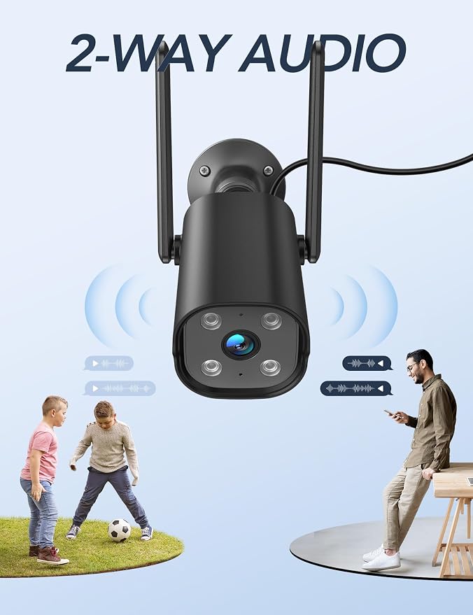 GNCC 2K Outdoor Security Camera, 24/7 Recording, 9.85ft Cord, No Battery - Image 3