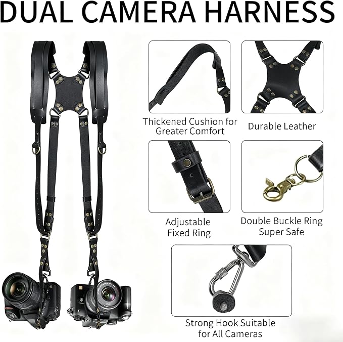 Camera Harness, Leather Dual Camera Strap - Image 2