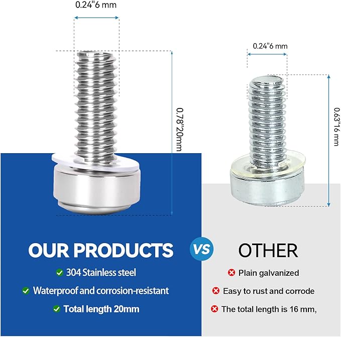 60-Pack 304 Stainless Steel-M6*20mm Rack Mount Screws and Cage Nuts - Image 3