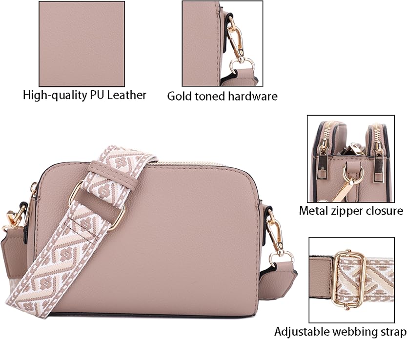 EVVE Crossbody Bags for Women Trendy Triple Zip Small Crossbody Camera Bag Purse - Image 5