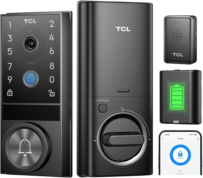TCL D1 Max Security Video Smart Lock, 3-in-1 2K Camera, Doorbell & Fingerprint by TCL
