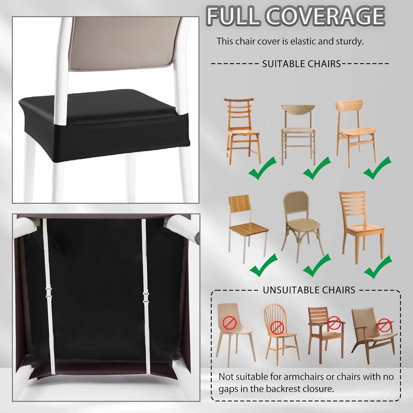 CWK Waterproof PU Leather Dining Chair Covers Set of 2-Stretchable Chair Seat Slipcovers, Removable & Washable Protector for Dining Room,Home,Office,Wedding,Rear Covers (PU-Black)