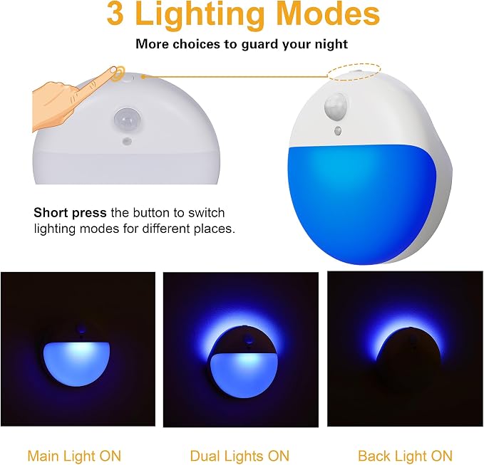YUNLEX 2 Pack Blue Battery Night Light, Motion Activated Stick on Lights - Image 4