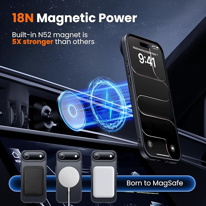 toushion 3 in 1 for iPhone Air Case Matte Black, Fits MagSafe, Screen - Image 4