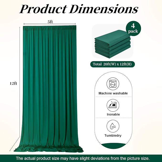 20ft x 12ft Wrinkle Free Hunter Green Backdrop Curtains - Image 7