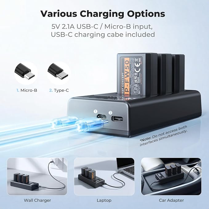 K&F CONCEPT 3-Pack NP-FW50 Battery and Upgraded 3-Slot ZV-E10 Battery Charger - Image 5