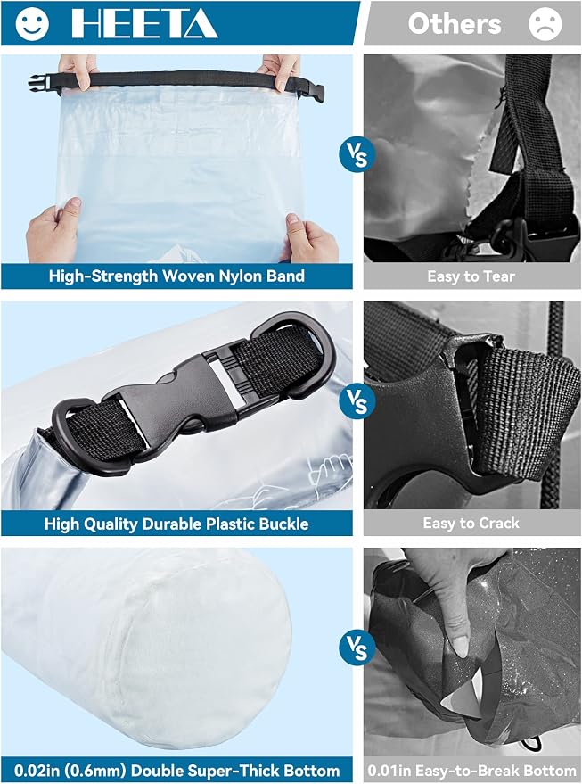 HEETA Dry Bag Waterproof for Women Men, 5L/10L/20L/30L/40L Roll Top Lightweight - Image 4