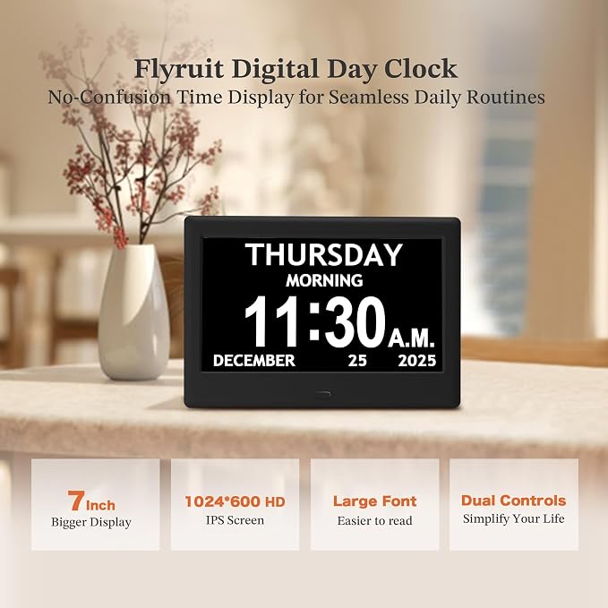 7'' Dementia Clock For Seniors, Large Display Digital Clock - Image 2