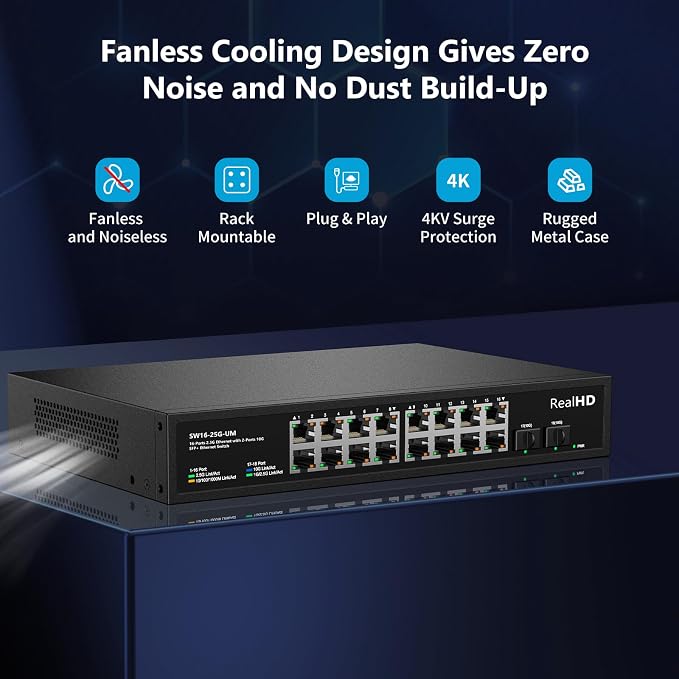 Real HD 16 Port 2.5Gb Unmanaged Ethernet Network Switch - Image 5