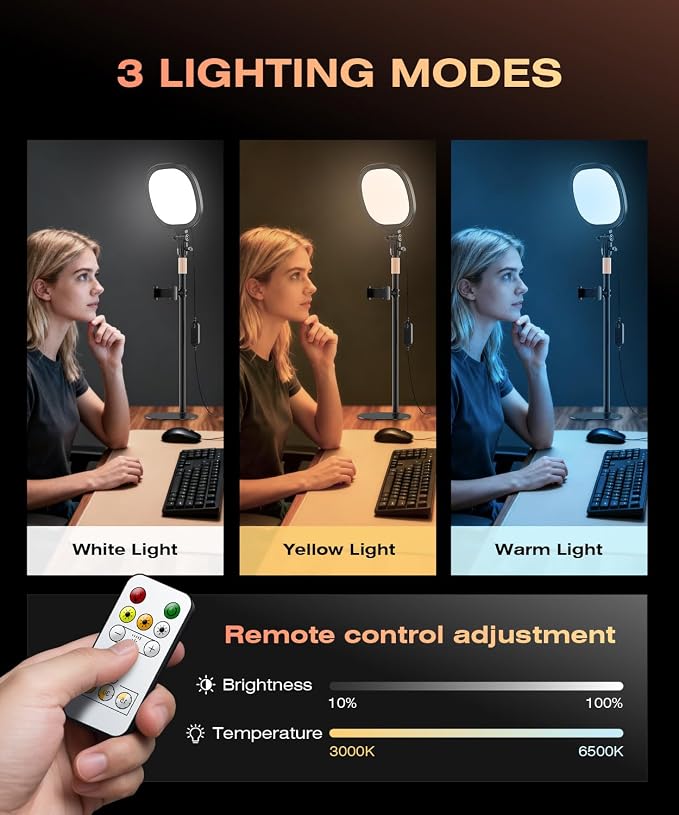 PQRQP Ring Light for Desk, Soft Lighting for Zoom & Video Calls, Selfie Light - Image 3