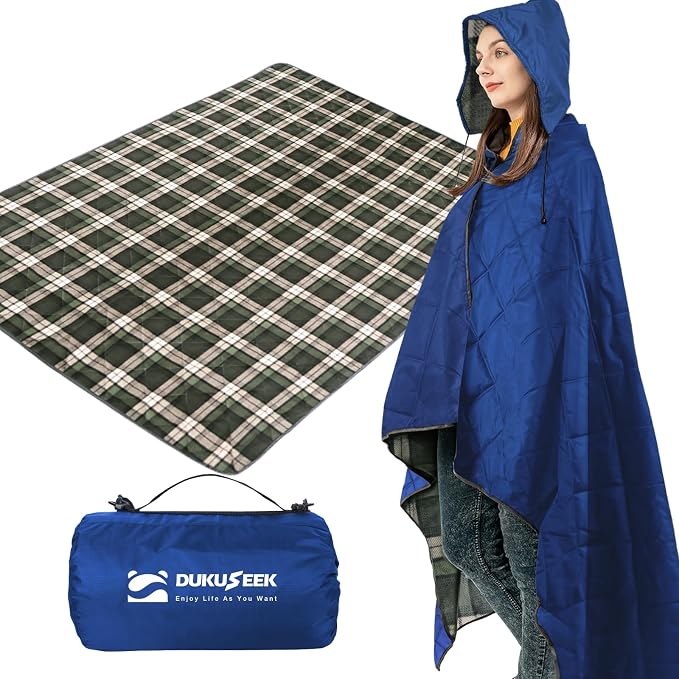 DUKUSEEK Hooded Outdoor Blanket, Waterproof Camping Blanket, Thick Fleece by DUKUSEEK