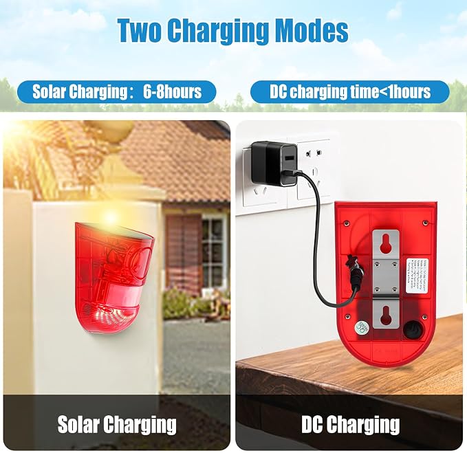 Qualirey Solar Sound and Light Alarm Motion Sensor 129db Outdoor Security Siren - Image 5