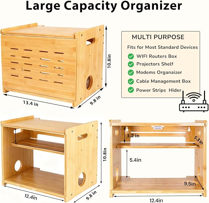 Fullin Upgrade WiFi Router Storage Box Hider, Large Capacity Projector Shelf - Image 3