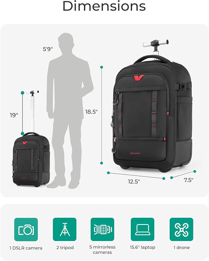 BAGSMART Rolling Camera Bag for DSLRs, Professional Large Camera Backpacks for - Image 3