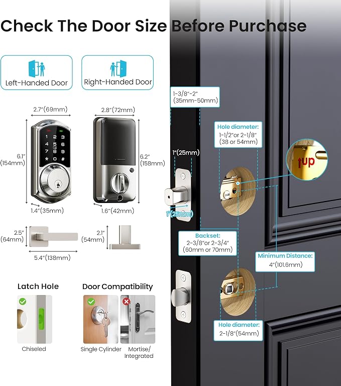 Veise VE06-L Smart Locks with 2 Lever Handle Set, App Control, Keyless Entry - Image 8