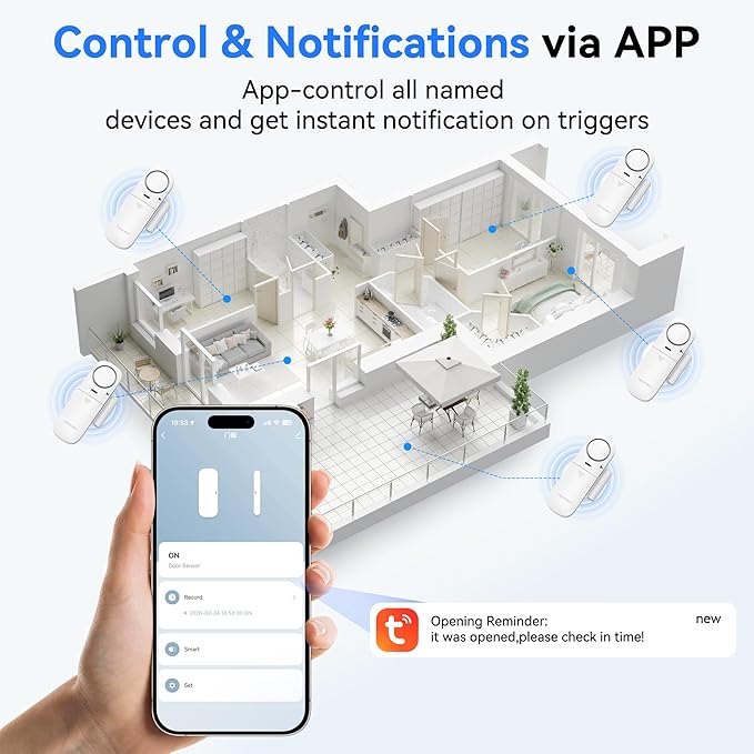 TECKNET Door Alarms When Opened, 2.4G WiFi Smart Door Sensor Alarm & Chime - Image 2