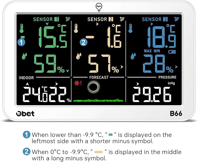 OBET Weather Station Wireless Indoor Outdoor Thermometer Wireless, Color - Image 8