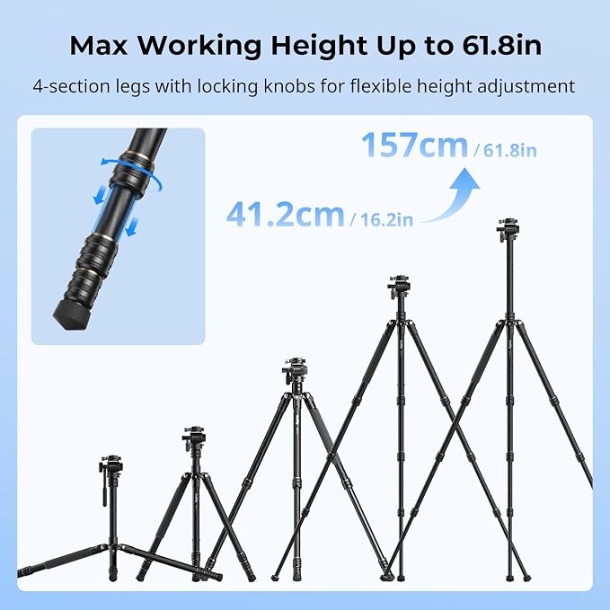 SmallRig CT150 Carbon Fiber Travel Video Tripod, 61.8'' Max Load 3kg / 6.6lb - Image 3