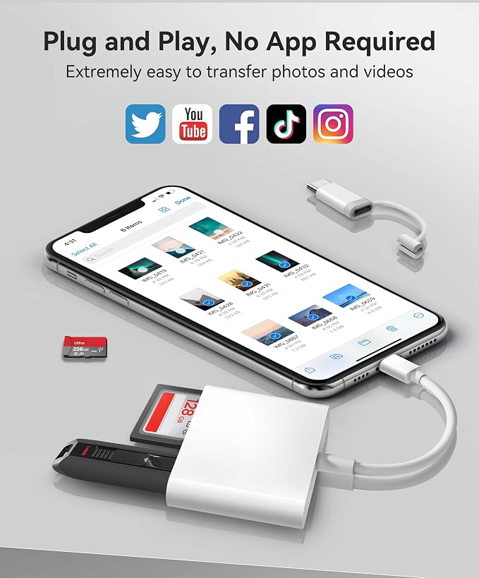 AkHolz SD Card Reader for iPhone iPad Built-in Lightening & USB-C Dual - Image 3