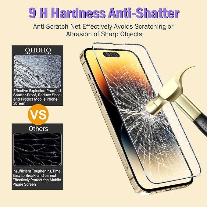 QHOHQ 3 Pack Screen Protector for iPhone 14 Pro 6.1 Inch - Image 6