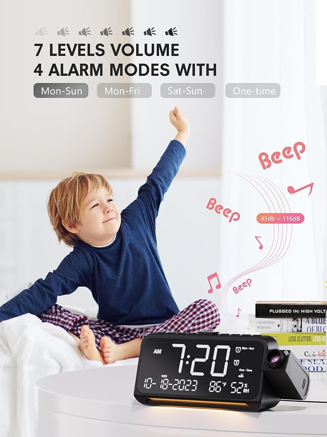 Mesqool Projection Alarm Clock for Bedroom, Digital Clock - Image 5