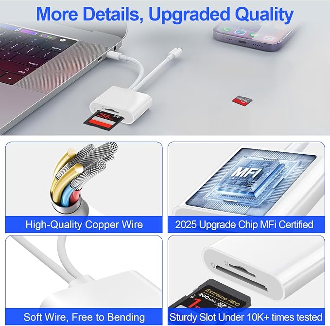 SD Card Reader for iPhone iPad, USB C & Lightning Dual Interface Memory Card - Image 7