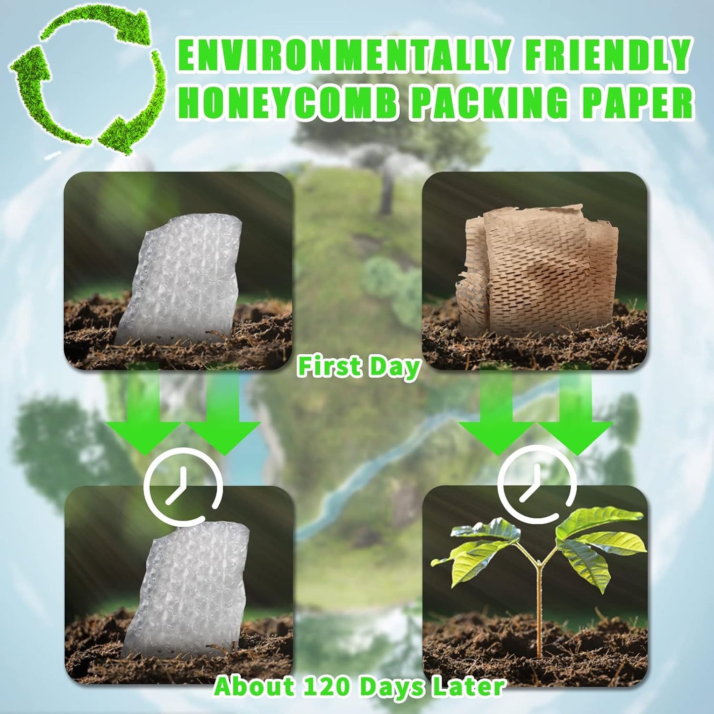 Honeycomb Packing Paper, MINHAO 15"x500' Eco Friendly Packing Paper for Moving Recyclable Honeycomb Paper Moving Supplies Bubble Paper Wrapping Protective Roll, With 36 Fragile Sticker Labels