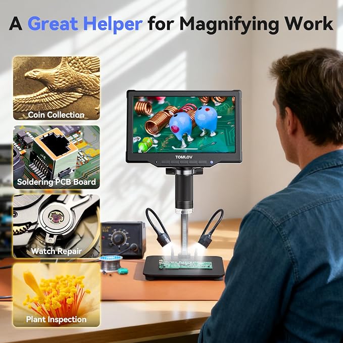 TOMLOV DM10 10.1" Digital Microscope: 1080P 1200X HD IPS Coin Microscope - Image 8