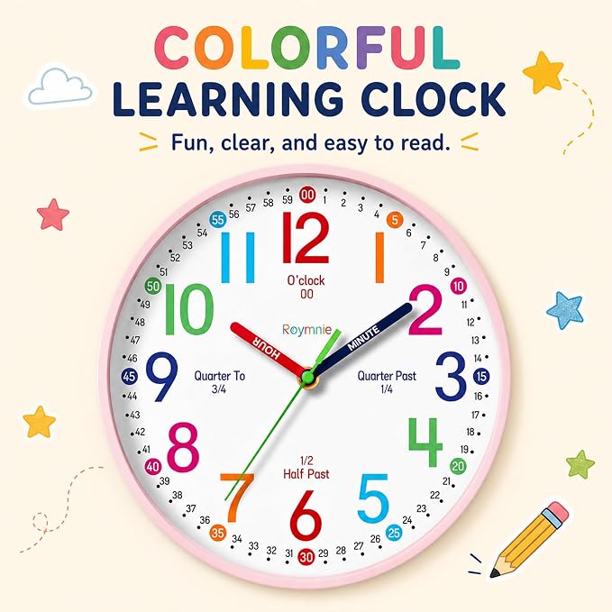 Roymnie Wall Clock 8 Inch for Kids Learning to Tell Time Easily Non Ticking - Image 7