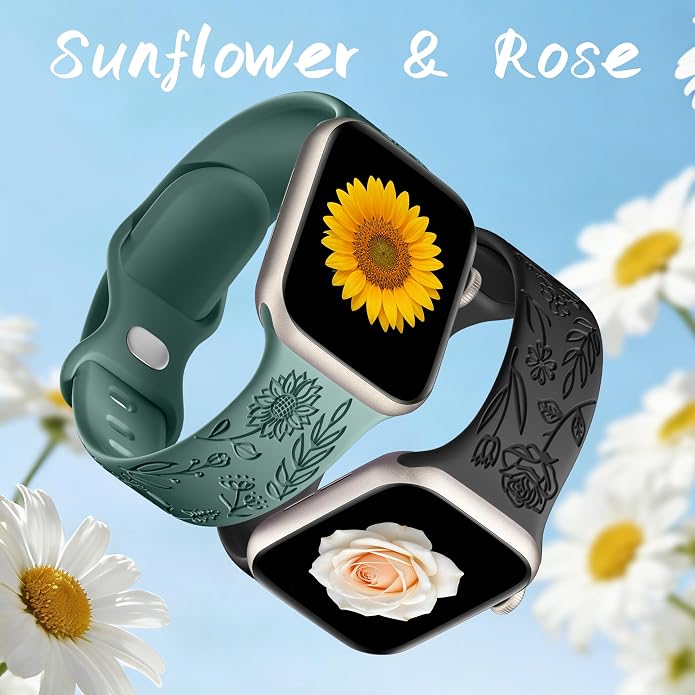 SNBLK 6 Pack Floral Engraved Bands Compatible - Image 4
