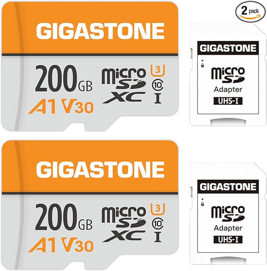 GIGASTONE 200GB Micro SD Card 2-Pack, A1 V30, 4K Video Recording, Compatible by Gigastone